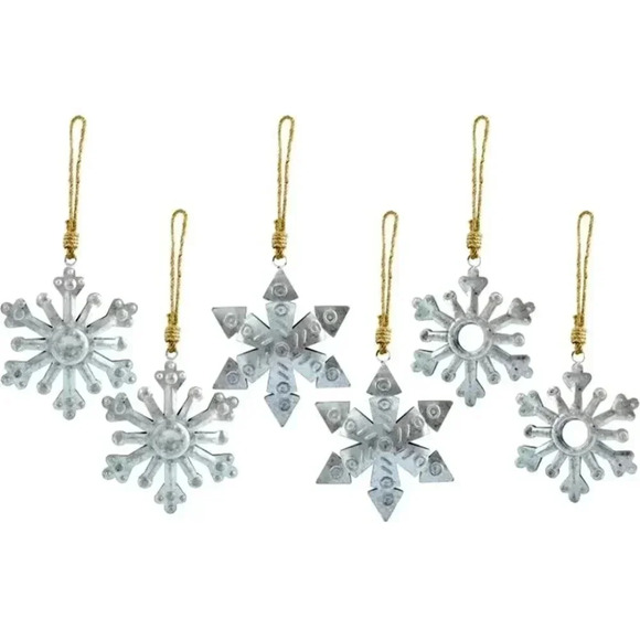Galvanized Snowflake Ornaments (6)Rustic Farmhouse Decor Metal Christmas - Picture 1 of 4